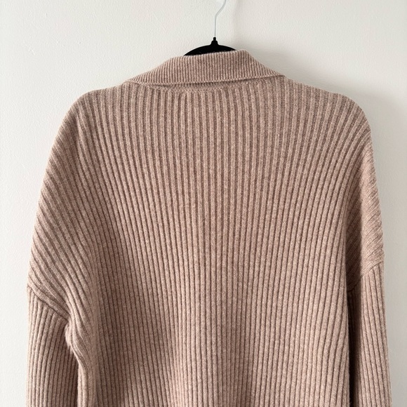 Reformation Fantino Cashmere Collared Cardigan Sweater Ribbed Knit Buttons Tan - Picture 6 of 7
